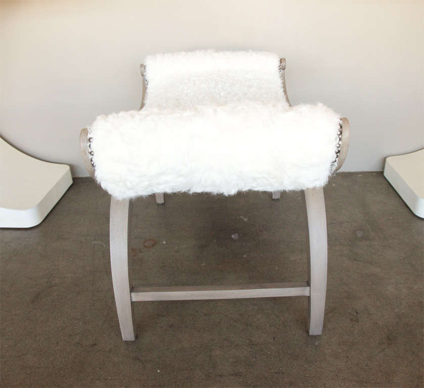 Contemporary Paul Marra Neoclassical Bench in Curly Goat For Sale